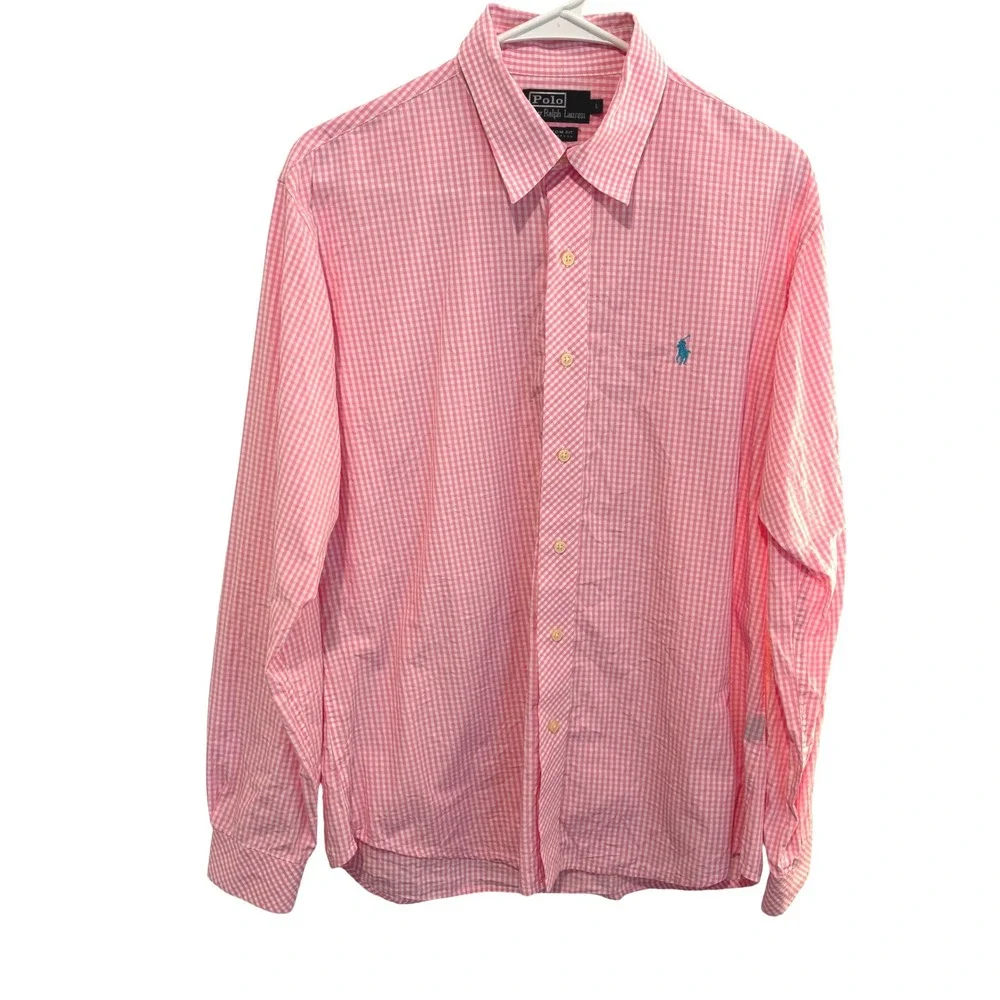 Polo Ralph Lauren Pink Gingham Check Men Shirt L Button Down Long Sleeve Preppy